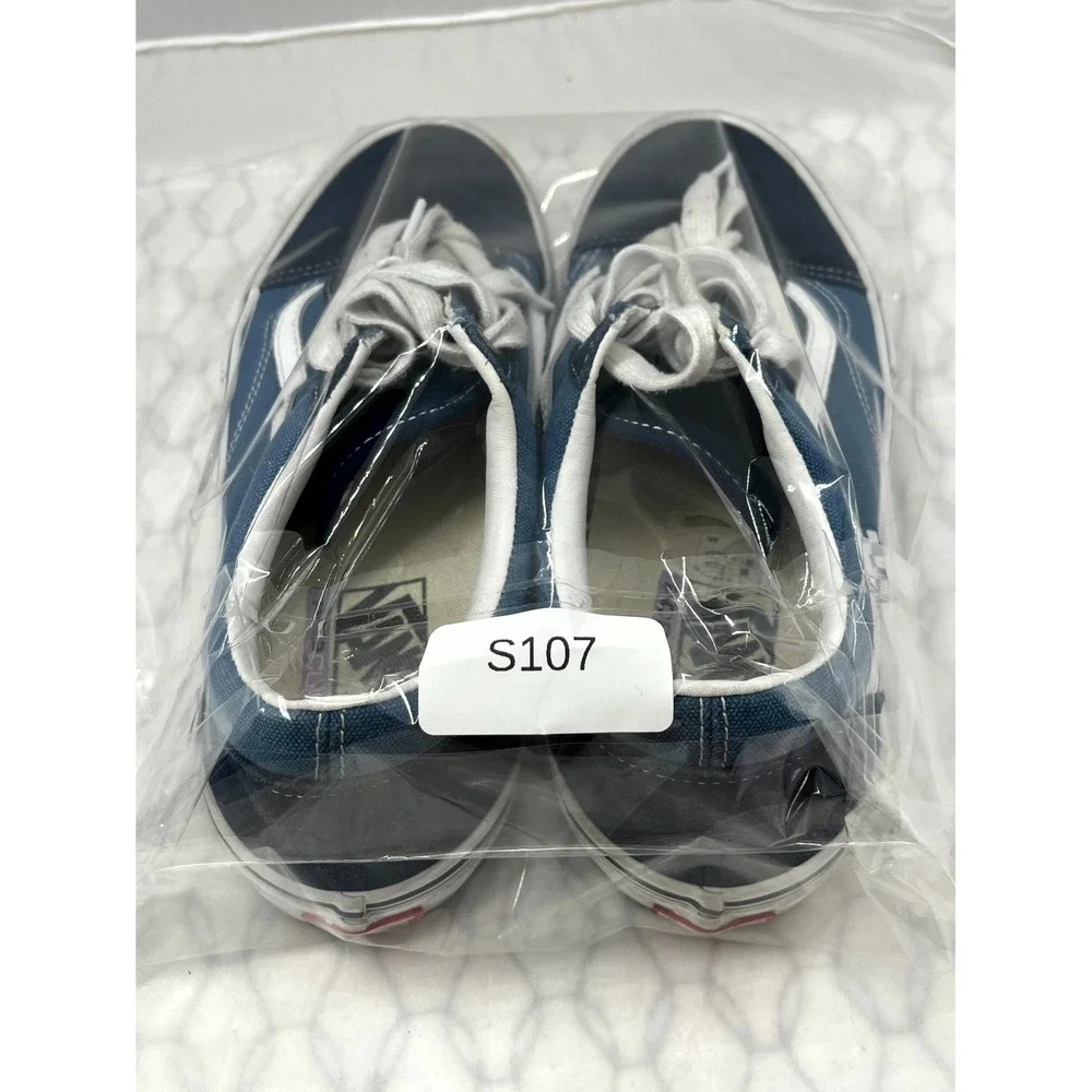 Vans Old Skool Men 9 Sneaker Navy Blue White Low Top Lace Up Skateboarding Shoes